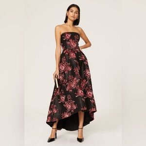 Hutch Floral Gown Strapless Black Floral High Low Evening Dress Size 0